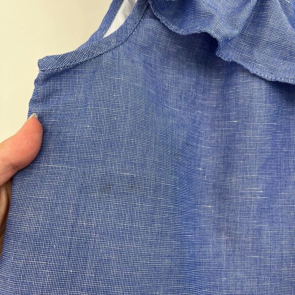 MILLY MINIS Ruffle-Trim Chambray Top, Blue One Shoulder Size 10 - Picture 4 of 8